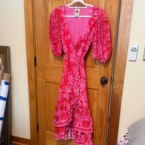 FARM Rio Pink & Red Floral High-Low Dress